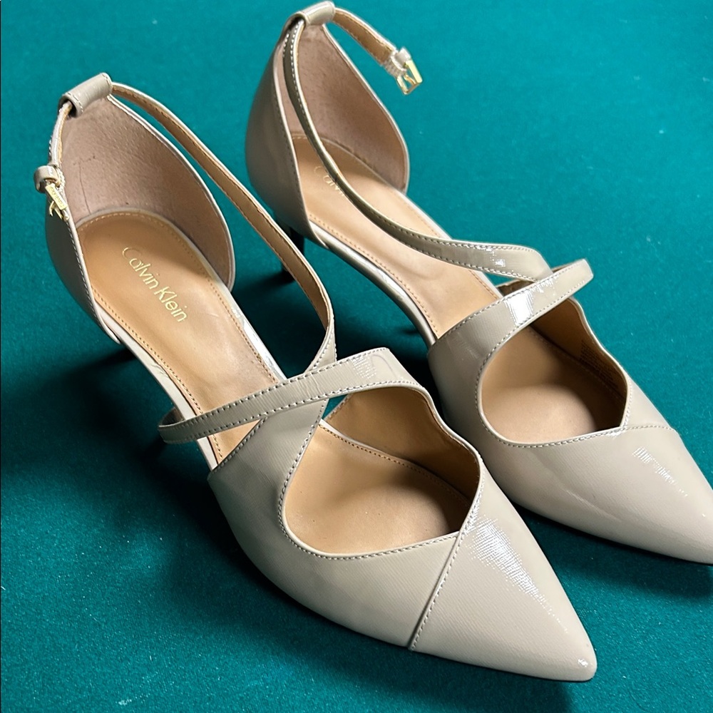 Calvin Klein Pamette Taupe Strappy Closed Pointed Heels